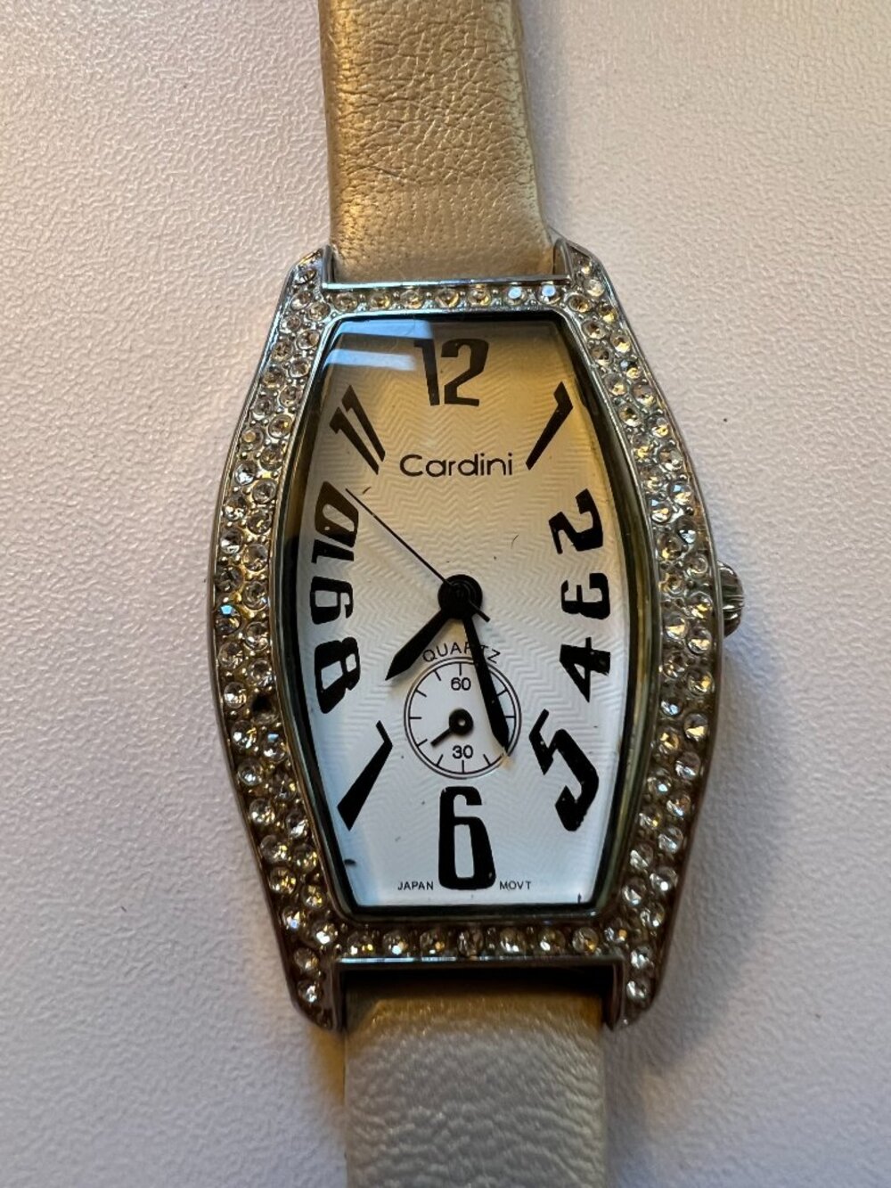 Lambskin Strap -Cardini Women’s Watch Japan Quartz – Stone Bezel –